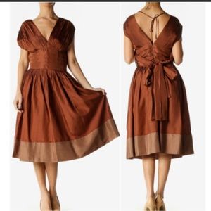 NEW BCBGMAXAZRIA  SILK PLEATED SASH DRESS Brown Size 6